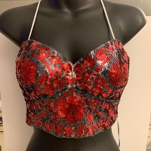 Red Sequin Butterfly Music festival top